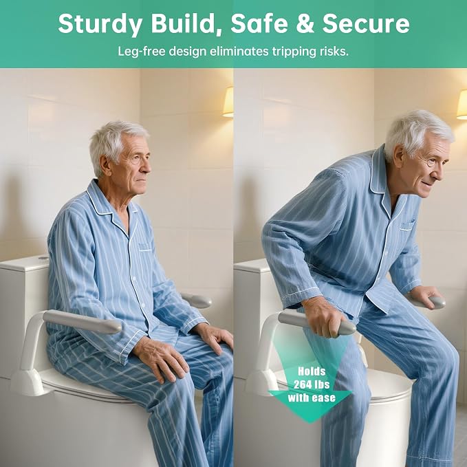 Toilet Safety Rails for Seniors, Super Heavy Duty Handicap Toilet Rails with Foldable Handles, Space Saving, Stylish and Durable, Anti Slip Toilet Safety Frame with Arms for Seniors Disabled Pregnant