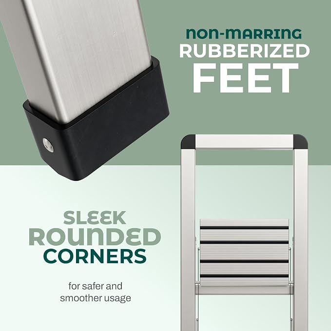Step Ladder 3 Step Folding, Decorative - Modern Beautiful Silver Aluminum,Lock Mechanism, Ultra Slim Profile, Anti Slip Steps, Sturdy-Portable for Home, Office, Kitchen, Photography Use,by SORFEY