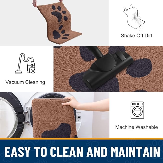 Smiry Dog Door Mat for Muddy Paws, Absorbs Moisture and Dirt, Low-Profile Entryway Mat with Non-Slip Backing, Entry Indoor Outdoor Doormat for Inside Floor (59x24 Inches, Camel and Black, Paw)