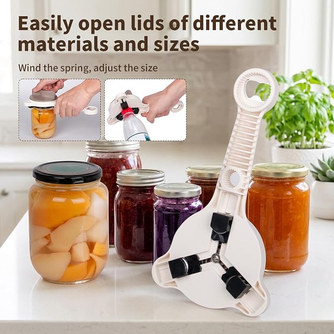 4 in 1 Multi-Purpose Jar Opener,Magnetic Stainless Steel Can Opener with Ergonomic Handle,Home Kitchen Helper,Multi Size Lid Tool for Jars Cans Wine Bottles