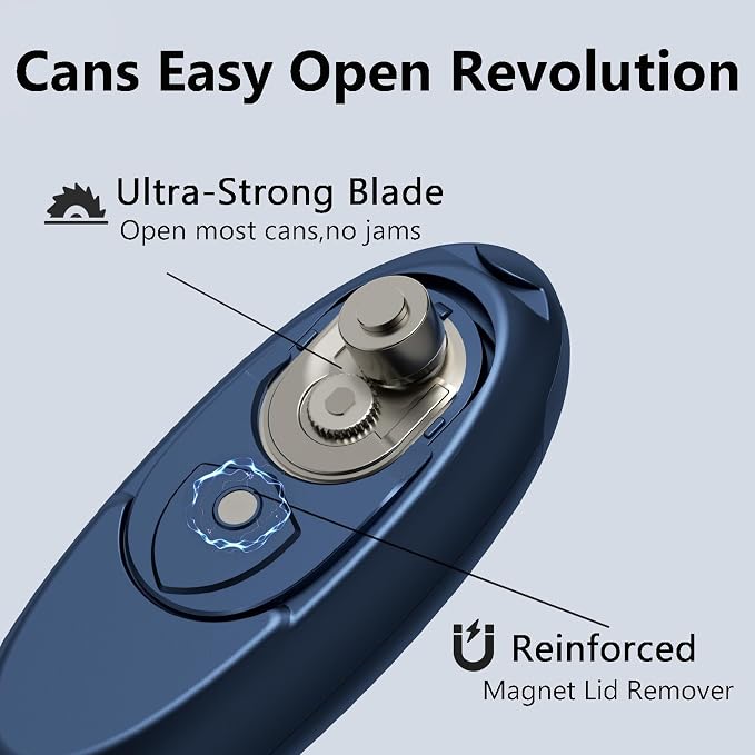 Automatic Electric Can Opener for Seniors for Kitchen:Anyone can Hands Free,One Touch Opener,Durable Blades,Rechargeable, Smooth Edge, Lightweight Small Size, Blue