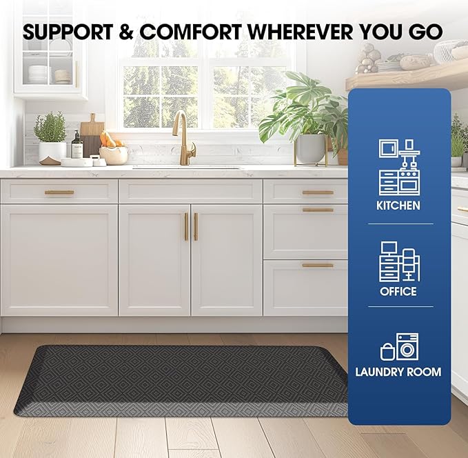 Mattitude Kitchen Mat Cushioned Anti-Fatigue Floor Mat Water Resistant Non-Slip Mats and Rugs Standing and Comfort Desk Mats for House Sink Office Laundry (Dark Grey, 17.3"x39")