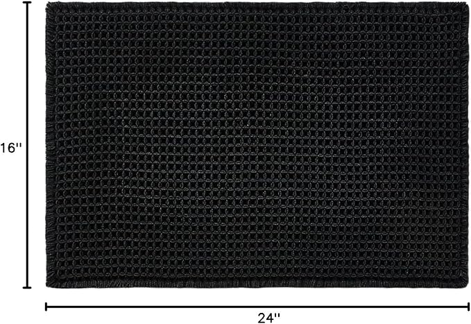 TYUU Black Bathroom Rug, Waffle Bath Mat Non Slip Washable Super Absorbent Quick Dry Boho Farmhouse Bathroom Decor, 24"x16" Black