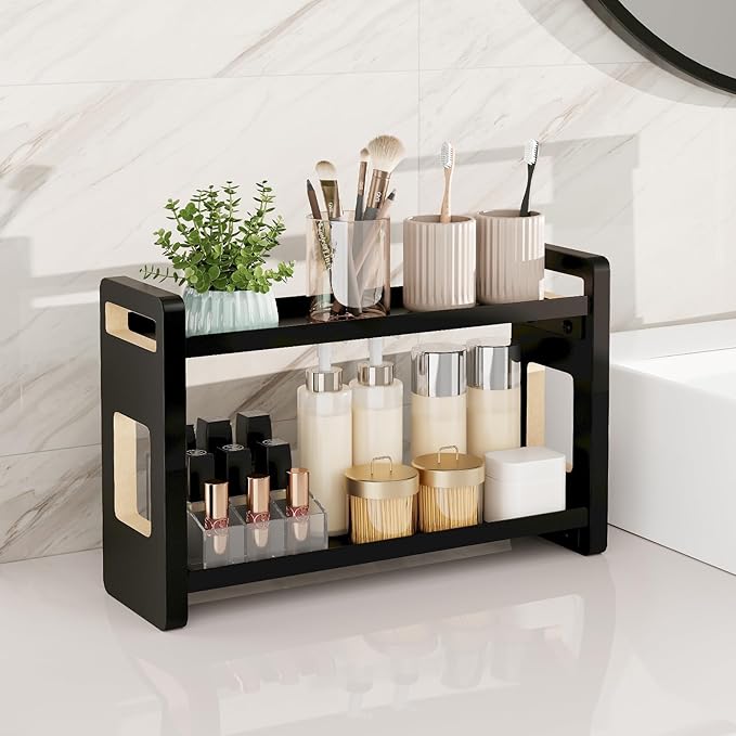 Bathroom Counter Organizer,Bathroom Counter Shelf,Bathroom Organizers,Under Sink Organizer,Cologne Organizer For Men,Cologne Cabinet,Fathers Day Gift for Dad(Black 2 Tier)