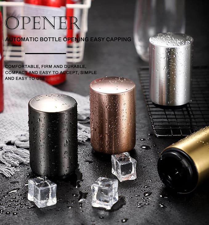 AKOAK 1 Pack Creative Stainless Steel Push-type Beer/Wine Bottle Opener Bar Household Automatic Convenient Cap Opener - Easy to Open a Variety of Bottles,Rose gold