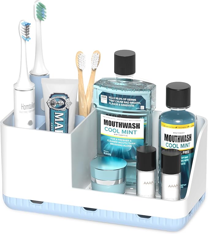 Toothbrush Holders for Bathroom Counter - Detachable Bathroom Organizer and Storage Electric Toothbrush and Toothpaste Holder, Bathroom Decor Accessories for Countertop, Shower, Sink