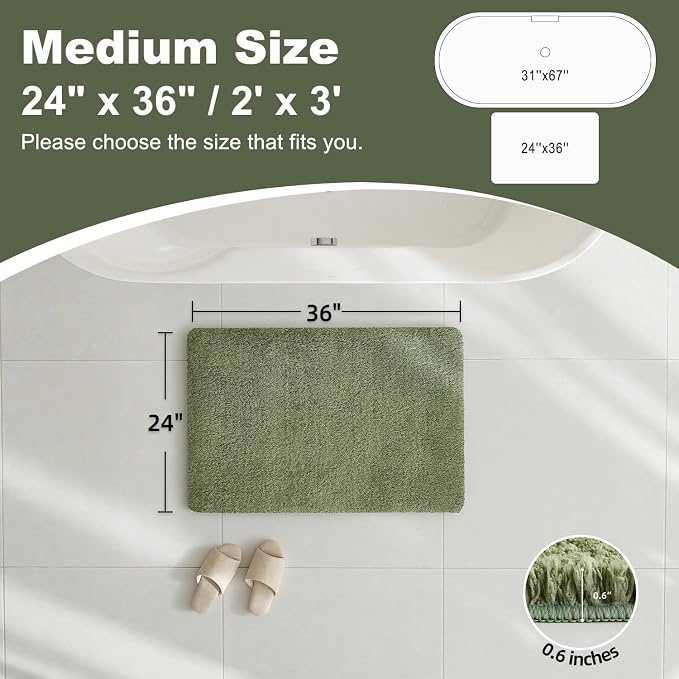 TYUU Sage Green Bathroom Rugs, Ultra Soft Bath Rugs Non Slip Washable, Super Absorbent Quick Dry Bath Mat with Rubber Backing for Bathroom Floor, Shower, or Sink, Sage Green 24" x 36"