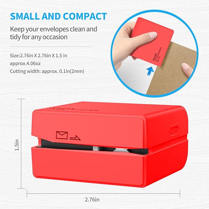 Battery Operated Electric Letter Opener - Letter Openers Envelope Slitter, Envelope Opener, Mail Opener, Universal Envelope Efficient Letter Opener Tool for Office, Home (Red)