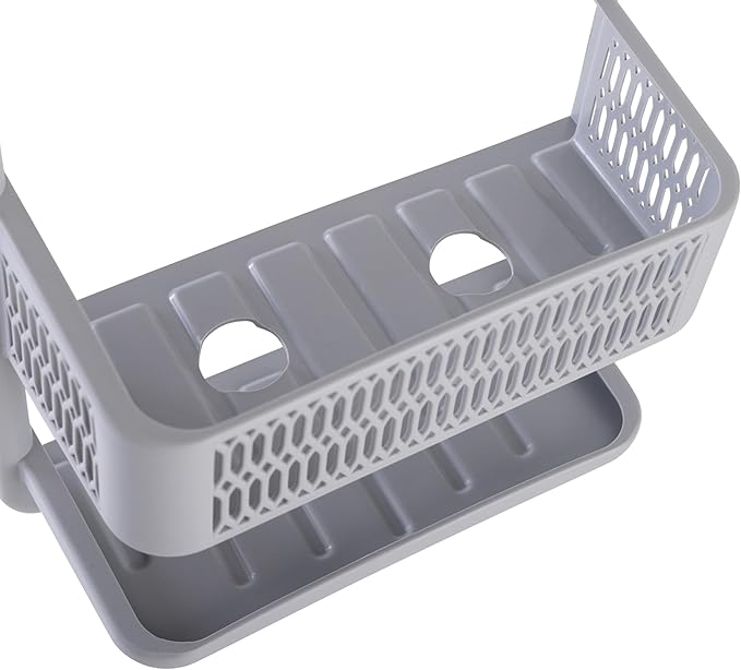 Bath Bliss Molded Shower Caddy | Bathroom Storage | Hangs Over Shower Head | 6 Accessory Hooks | Holds Razors | Washcloths | Accessories | Suction Cup Stability | Grey
