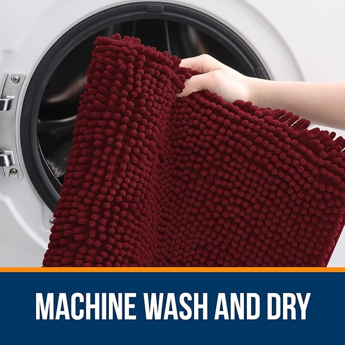 OLANLY Bathroom Rugs 34x21, Extra Soft Absorbent Chenille Bath Rugs, Rubber Backing Quick Dry, Machine Washable Bath Mats for Bathroom Floor, Tub and Shower, Home Decor Accessories, Burgundy
