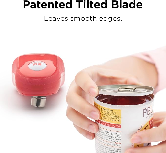 Kitchen Mama One Touch Electric Can Opener: Auto-Stop, Ergonomic Design for Seniors with Arthritis, One Button Press, Smooth Edge, Cordless, Food-Safe, Automatic, Hands Free, Battery Operated (Red)