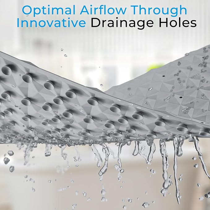 Non Slip Bathtub Mat for Bath Tub Shower - Natural Rubber Mat with 241 Suction Cups - Soft Bathroom Safety Mat - Unique Diamond Pattern - Fatigue Relief - Machine Washable - 16 × 28 Inch