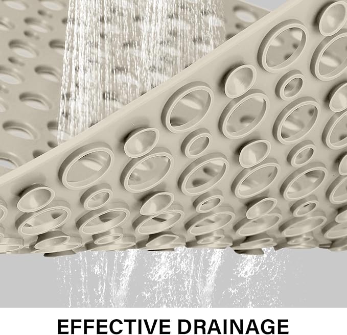 Non Slip Shower Mat: 36 X 24 Inch Large Shower Mats for Inside Shower - Soft TPE Anti Slip Long Shower Floor Mat with Large Drain Holes and Suction Cups