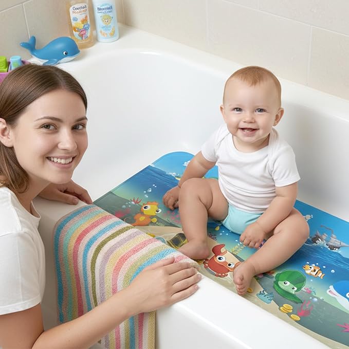 BEEHOMEE Bath Mats for Tub Kids,Baby Toddler - Large Cartoon Non-Slip Bathroom Bathtub Anti-Slip Shower Mats for Floor 35x15,Machine Washable XL Size Bathroom Mats (Ship)