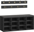 HOOBRO Shoe Storage Bench with Cushion, 39.4" L Entryway Bench with 12 Cubbies, Entryway Hall Tree with Storage, Cubby Shoe Rack Bench with Coat Rack for Hallway, Holds up to 330 lb, Black BB112HX01