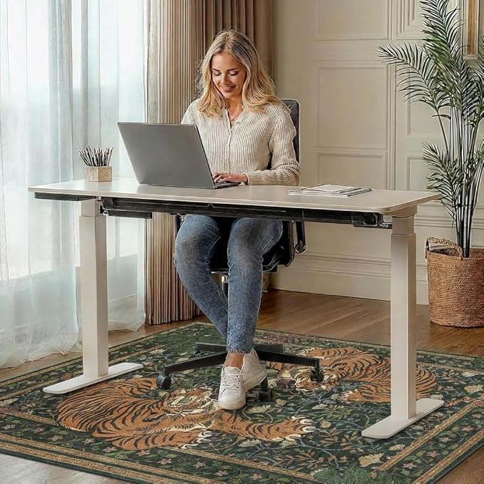 48"x72" Office Chair Mat for Hardwood Tile Floor, Under Desk Carpet Protector for Rolling Computer Chair Mat, Machine Washable Area Rug, Anti-Slip 1/5" Thick Low Pile Thin Vinyl Floor Mat, Forest Sage