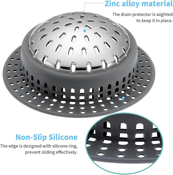 Aluvor Bathtub Drain Hair Catcher Shower Drain Cover Sink Drain Protector for Pop-Up & Regular Drains, Dark Gray