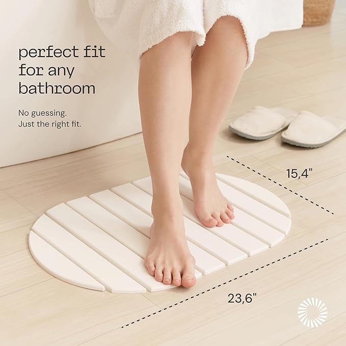 Deepstone Foldable Stone Bath Mat – Large Diatomaceous Earth Mat, Quick Dry with Non-Slip Base, Water Absorbing Bathroom and Shower Stone Mat, Easy to Clean (24” x 15”), White