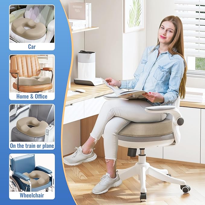 CloudBliss Donut Pillow Stadium Seat Cushion for Tailbone Pain Relief and Hemorrhoids, Memory Foam Seat Chair Cushion, Portable Seat Cushions for Bleachers, Car, Home & Office