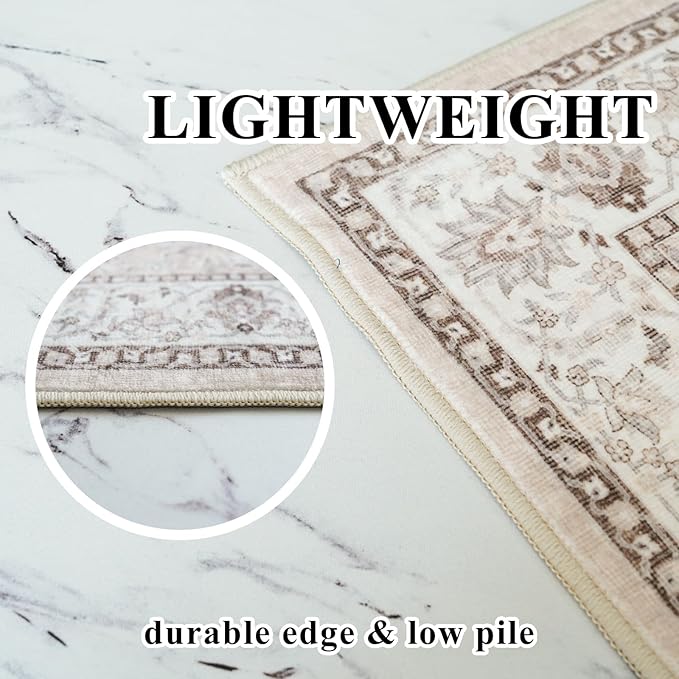 Living Room 8ft Square Area Rug: Machine Washable Large Vintage Soft Rug Stain Resistant Non Slip Floor Carpet for Bedroom Playroom Indoor Farmhouse Home Decor Mat for Office Dining Room(8x8,Beige)