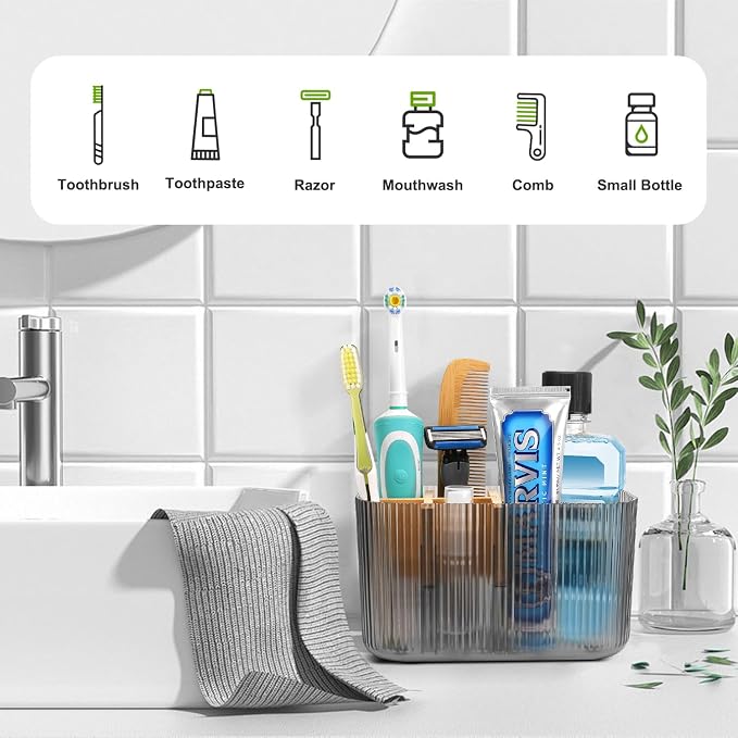 GFWARE Black Bathroom Accessories - 5 Slots Toothbrush Holders for Bathrooms Sink Organizer Countertop Kids Bathroom Storage Caddy Decor
