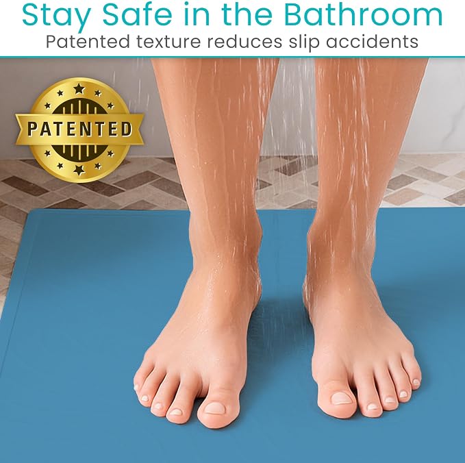 Vive Non-Slip Bath Mat with Suction Cups - 28" x 16" Extra Large Rubber Mat for Safety & Comfort - Patented Grip Prevents Slips and Falls for Kids, Elderly, Men, Women - XL Non Skid Shower & Tub Cover