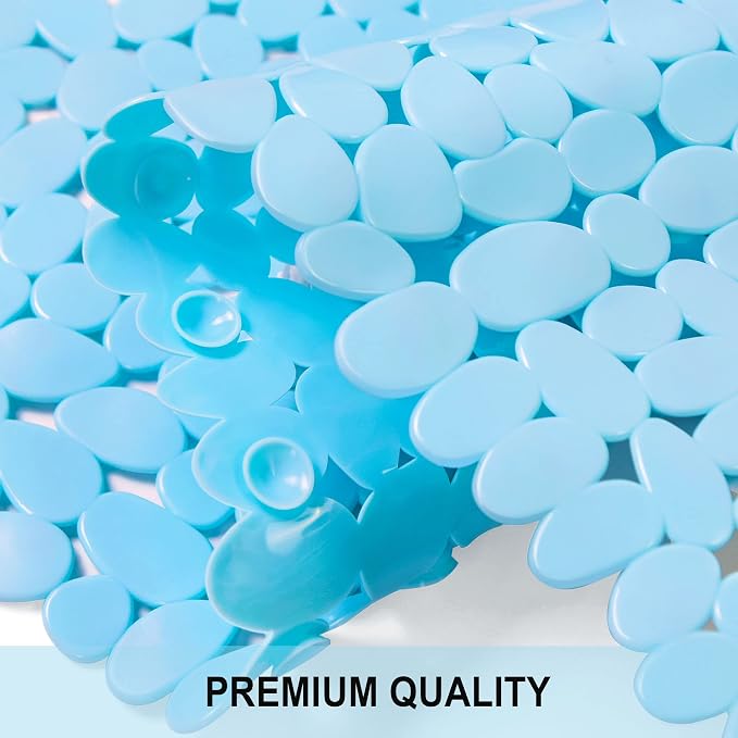 SONGZIMING Bathtub Mat Non Slip Pebble Bath Shower Mat with Drain Holes, Suction Cups Mat for Tub 16" W x 35" L, Blue