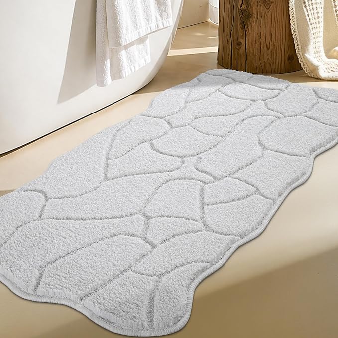BSICPRO White Bathroom Rugs Runner, 22x47 Inches Long Bath Mats Non Slip, Soft Absorbent and Quick Dry Microfiber Bath Rugs for Bathroom Decor, Machine Washable (Snow White)