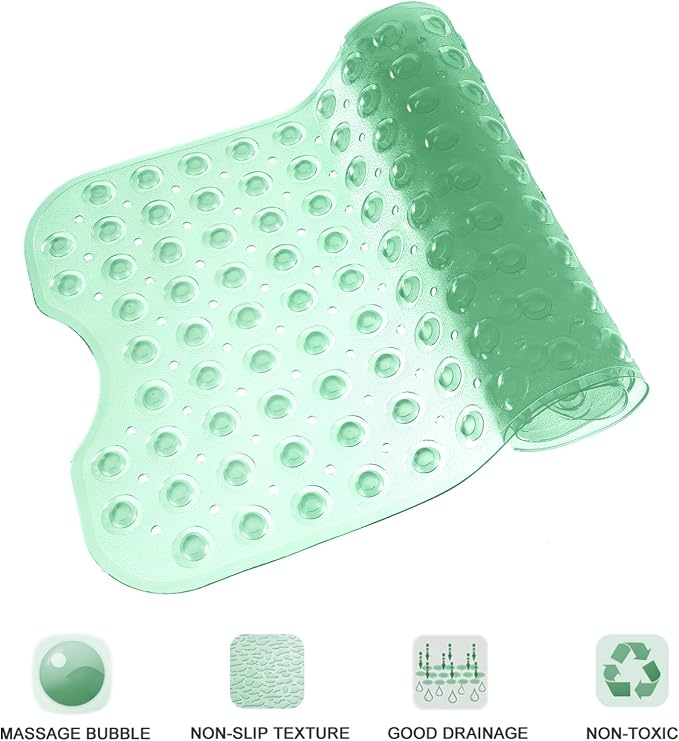 Bathtub and Shower Mats, Extra Long Non-Slip Bath Tub Mat 39 x 16 Inch, Machine Washable BathMat with Suction Cups & Drain Holes for Bathroom Floor, Clear Pale Green