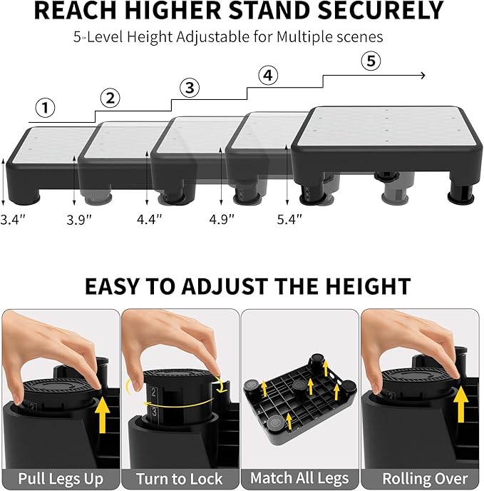 5-Level Adjustable Step Stool, 700 LBS Capacity Safety Bed Step for Seniors, Exercise Setp Platform, Portable Stair Assist for Elderly, Wide Step up for Kitchen, Car, Bedside & Shower, White