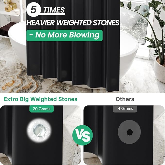 AmazerBath Black Shower Curtain Liner Plastic 78 Inches Long, Premium PEVA Shower Curtain Long Heavy Duty 8G, Weighted Shower Curtains for Bathroom with 3 Big Stones and 12 Grommets, 72x78 Inches