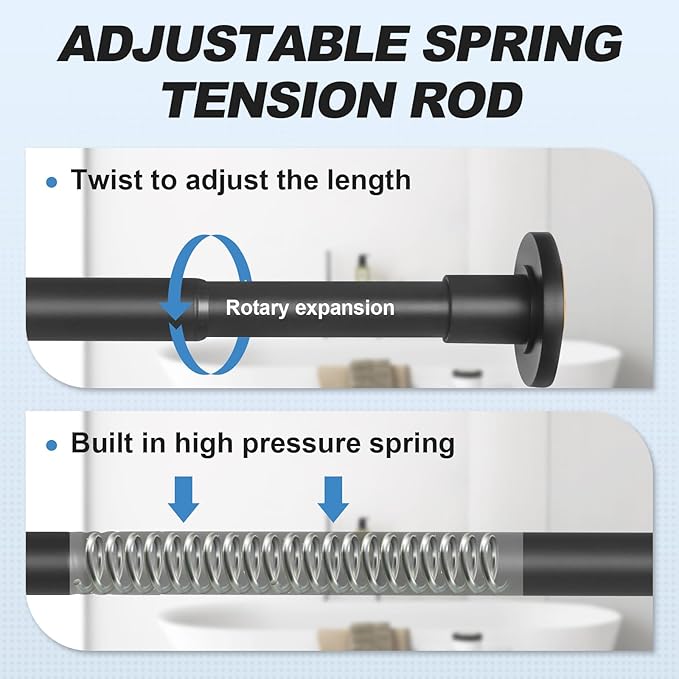 CorkLatta Black Shower Curtain Rod 32 to 43 Inch,1 Inch Diameter Adjustable Spring Tension Stainless Steel Telescoping Rod,Easy Install,No Rust