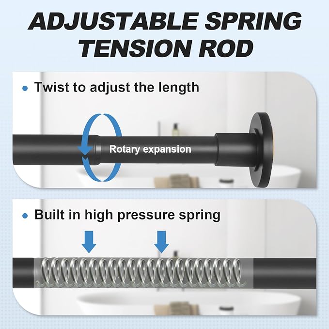 CorkLatta Black Shower Curtain Rod 31 to 104 Inch,1 Inch Diameter Adjustable Spring Tension Curtain Rod No Drilling Stainless Steel Telescoping Rod,No Rust