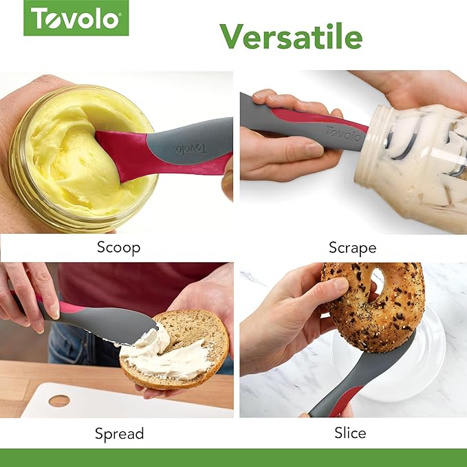 Tovolo Mini Scoop and Spread Tool for Kitchen Meal Prep Small Sandwich Spreader Spatula for Peanut Butter Jelly, Silicone BPA Free Dishwasher Safe Scooper Spreader, Charcoal Gray and Viva Magenta