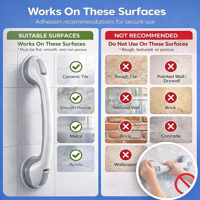 Grab Bars for Bathtubs and Showers, 2 Pack 16.5" Bathroom Safety Handles with Strong Suction Cups, Non-Slip Grip Balance Support for Shower & Bathtub, Seniors & Limited Mobility