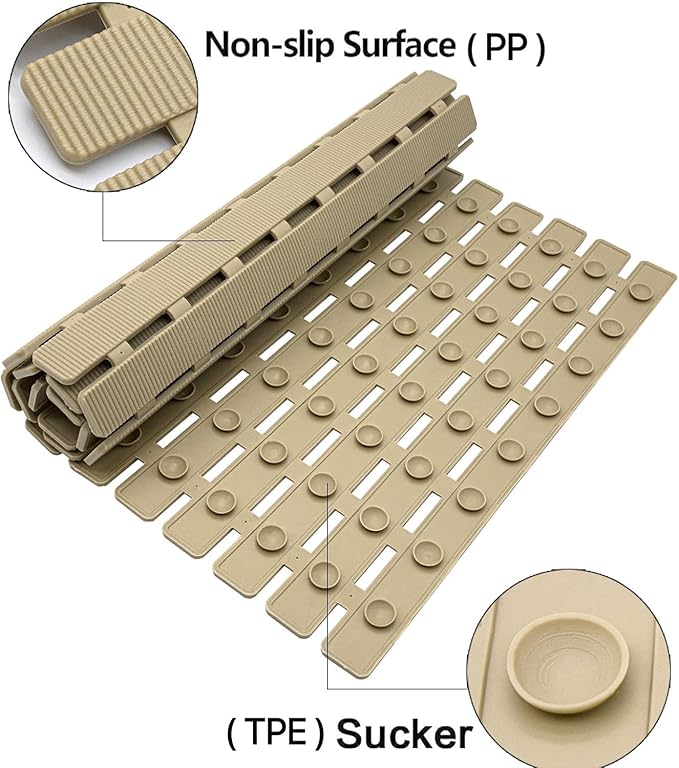 BEMISO Shower Mat Non Slip Bathtub Mat with Suction Cups and Drain Holes 27.5 x15.7 Inch Bath Mat for Tub & Shower.Easy Dry,Easy to Cut,Eco-Friendly