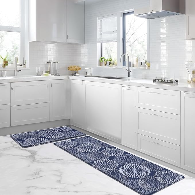 LuxStep Kitchen Mat Cushioned Rugs Anti-Fatigue Mats for Kitchen Floor,Waterproof Non-Slip Mats and Rugs Set for Office,Floor,Laundry 17.3"×30"+17.3"×59",Blue