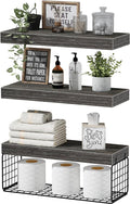 QEEIG Bathroom Shelves Over Toilet - Wall Mounted Floating Shelves Toilet Paper Storage Small Farmhouse Decor Shelf 16 inch Set of 3, Grey (019-GY3)