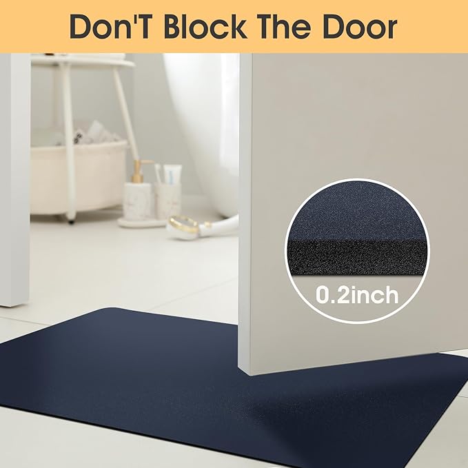 ACCUMTEK Non Slip Bath Mat, Thin Bathroom Rugs Fit Under Door, Quick Dry Bath Mats, Machine Washable Bath Rugs for Bathroom, Bathtub & Kitchen, Bathtub, Dark Blue/Solid/36 x24