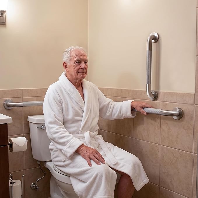 12 Inch Shower Grab Bar for Seniors,1.25'' Diameter 304 Stainless Steel Heavy Duty Anti-Slip Bathroom Safety Handicap Grab Bar for Shower, Bathtub & Toilet Support, Wall Mounted, Supports 500lbs