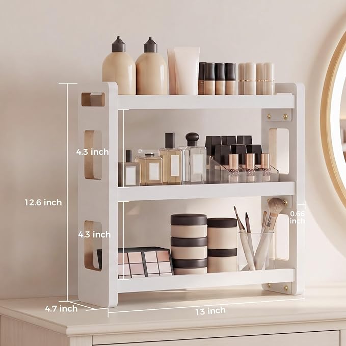 Bathroom Organizers And Storage,Bathroom Counter Organizer,Bathroom Counter Shelf,Bathroom Sink Organizer,Vanity Organizers,Vanity Storage,Makeup Organizer Countertop,Perfume Display(White 3 Tier)