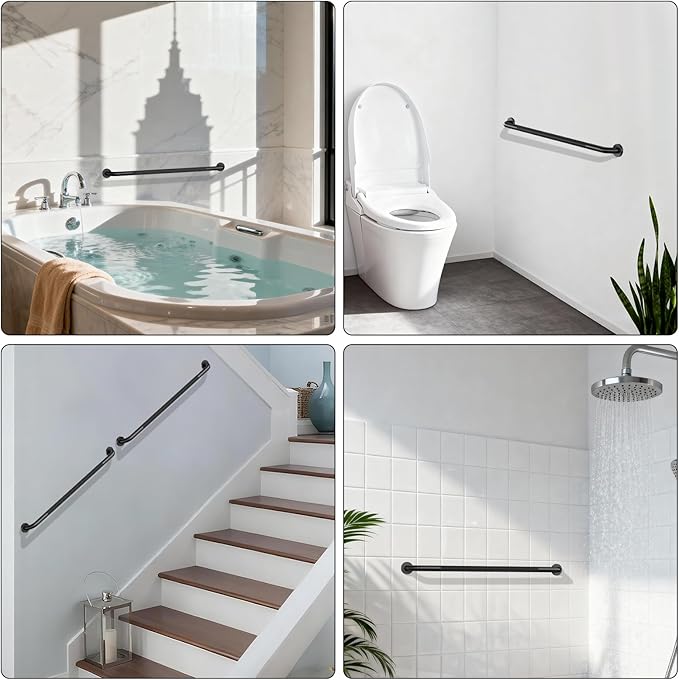 40 Inch Anti Slip Handicap Grab Bars, Munzong Bathroom Grab Bar for Showers, Black Knurled Handicap Balance Bar,Safety Hand Rail Support Elderly Senior Assist Bath Handle