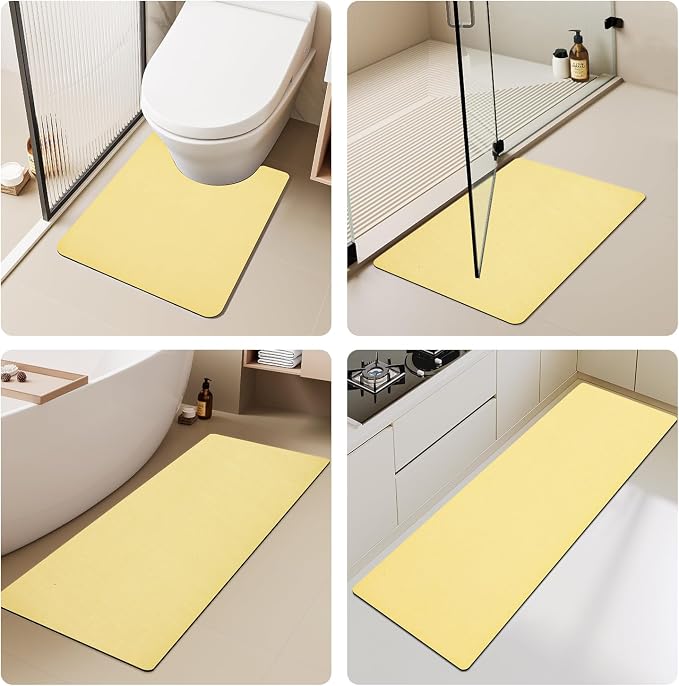 TYUU Bathroom Mat Quick Dry, Bathroom Rugs Non Slip Washable Thin Absorbent Bath Mat Fits Under Door Bathroom Floor Mat Perfect for Bath, Shower, or Sink 36"x48" Light Yellow