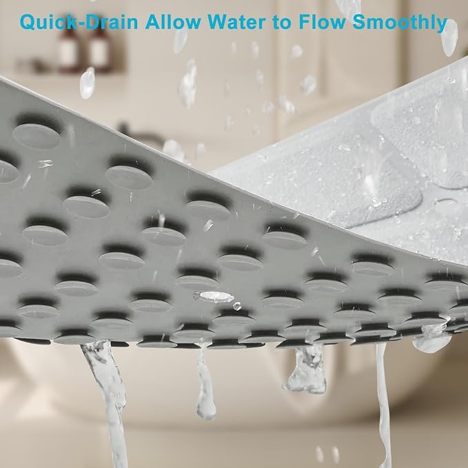Webos Non-Slip Bath Mat for Tub & Shower：Silicone Foldable Bathtub Mat with Strong Suction Cups, Quick Drain Holes, Machine Washable Extra Large Bathroom Mats 35.8" x 17.7", Grey