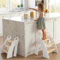 Step Stool for Toddlers, 3-Step Kids Step Stool for Bathroom Sink, Foldable Toilet Potty Training Bamboo Wooden Stool with Handles and Non-Slip Pads for Bedroom, Kitchen Stool Helper, White