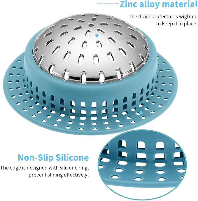 Aluvor Bathtub Drain Hair Catcher Shower Drain Cover Sink Drain Protector for Pop-Up & Regular Drains, Sky Blue