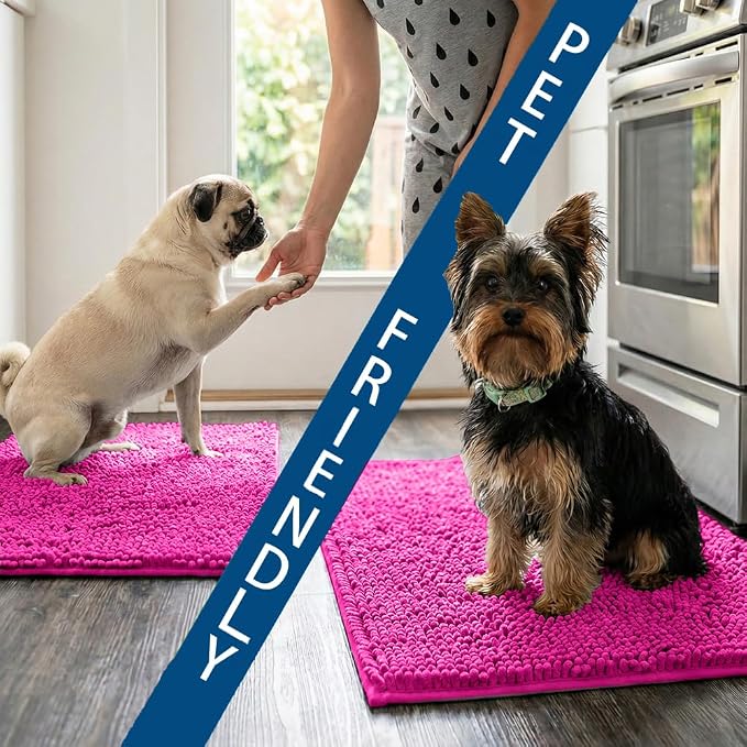 Bathroom Rugs Sets 2 Piece,Super Absorbent Chenille Bath Mats and U-Shaped Toilet Rug,Strong PVC Non Slip Backing,Microfiber Washable Dry Quickly Bath Mats for Bathroom(20"x32"+20"x20"U,Hot Pink)