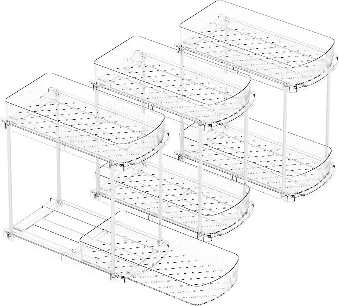 Yieach 3 Pack 13.8″ Deep 2 Tier Under Sink Storage Organizer,Large Pull Out Bathroom Organizers and Storage,Slide Out Acrylic Undersink Storage Shelf,Kitchen Under Sink Organizer for Cleaning Products