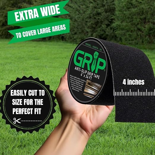 GRIP Anti Slip Tape - 80 Grit High Traction Non-Slip Tape for Stairs, Ramps, Floors, Indoor/Outdoor Use, Easy Cut & Apply, Durable for Heavy Traffic Areas (4" x 34')