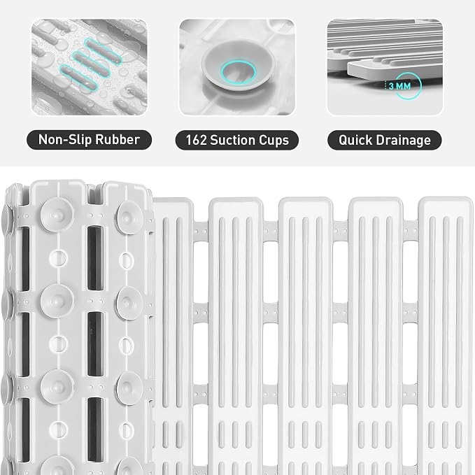 XIYUNTE Shower Mat Non Slip Bath Mat for Tub - 27 X 16 Inch TPE Bathtub Mat Non Slip Shower Mats for Inside Shower, Bath Tub Mat with Powerful Suction Cup, Easy to Cut and Dry, Grey